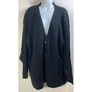 Chandler Hill Woman Black Ribbed Knit Cardigan Button Front Pockets 1X dark goth